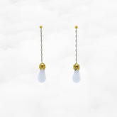 White Jade Flower Stud Earrings Gold